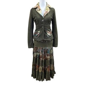 Vintage H&C Italy Design Boho Whimsical Tiered Velvet Maxi Skirt Blazer Set
